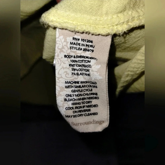 Soft Surroundings Azulle Pullover in Yellow  Embroidered size Medium Beachy Boho - Picture 5 of 7